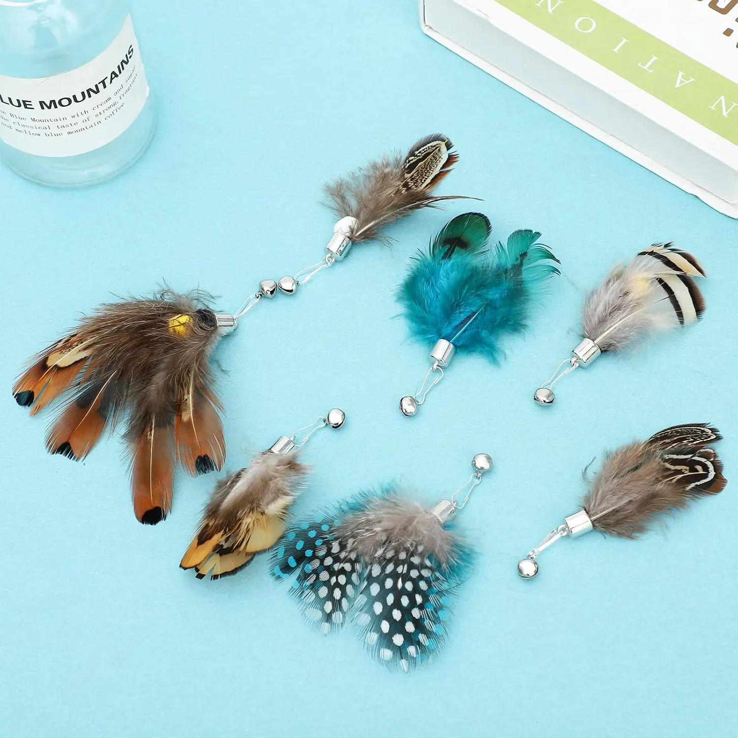10 Pieces Cat Feather Toys Replacement Insect Cat Toy with Bell Wand Refills Cats Toy Replacement Natural Bird Feathers for Cats Toys