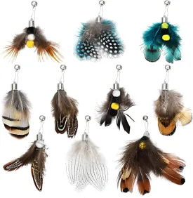 10 Pieces Cat Feather Toys Replacement Insect Cat Toy with Bell Wand Refills Cats Toy Replacement Natural Bird Feathers for Cats Toys