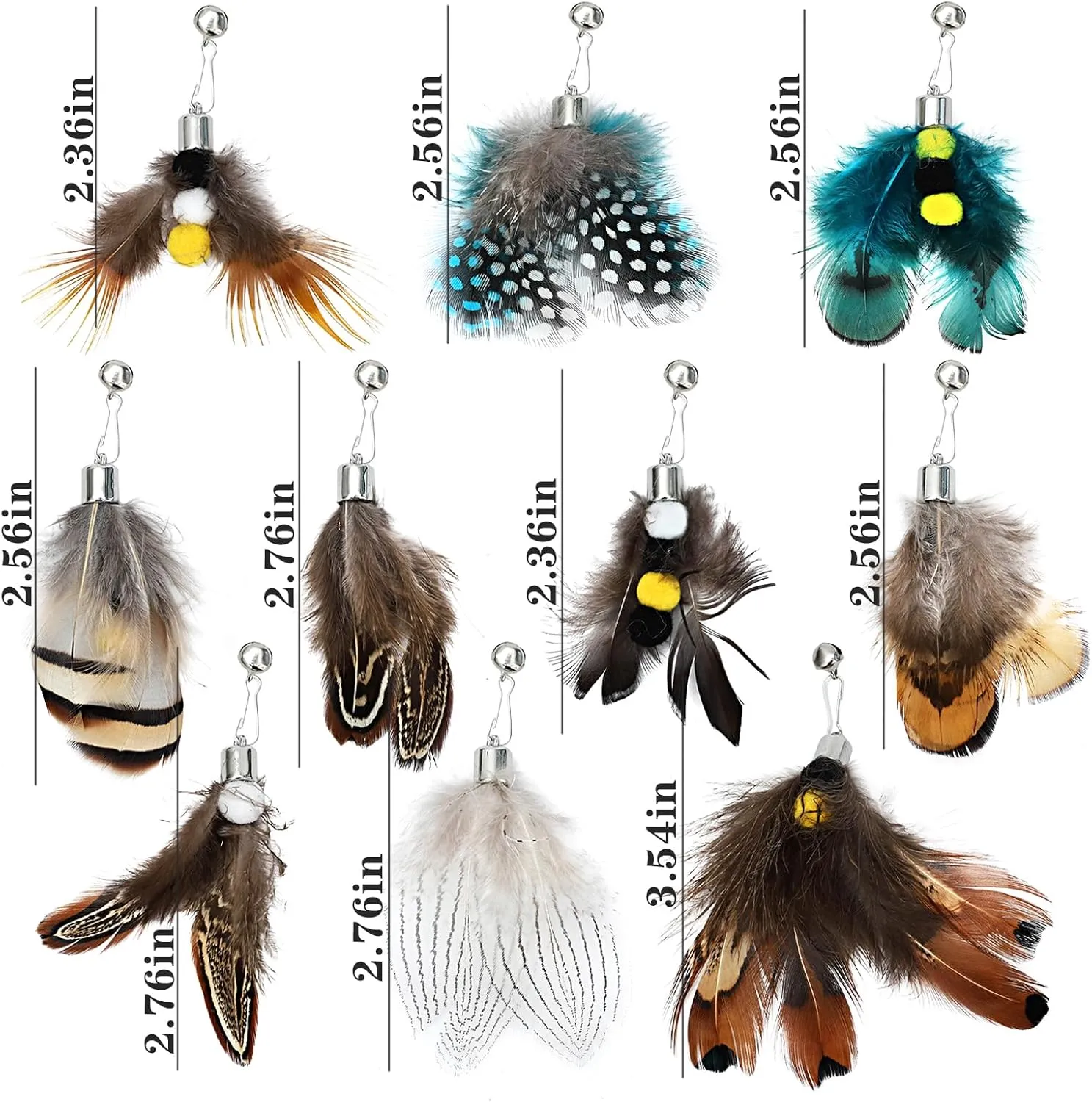 10 Pieces Cat Feather Toys Replacement Insect Cat Toy with Bell Wand Refills Cats Toy Replacement Natural Bird Feathers for Cats Toys