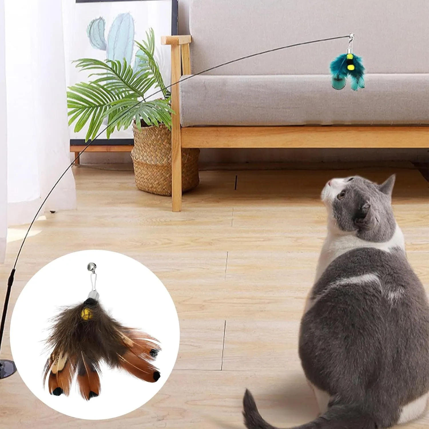 10 Pieces Cat Feather Toys Replacement Insect Cat Toy with Bell Wand Refills Cats Toy Replacement Natural Bird Feathers for Cats Toys