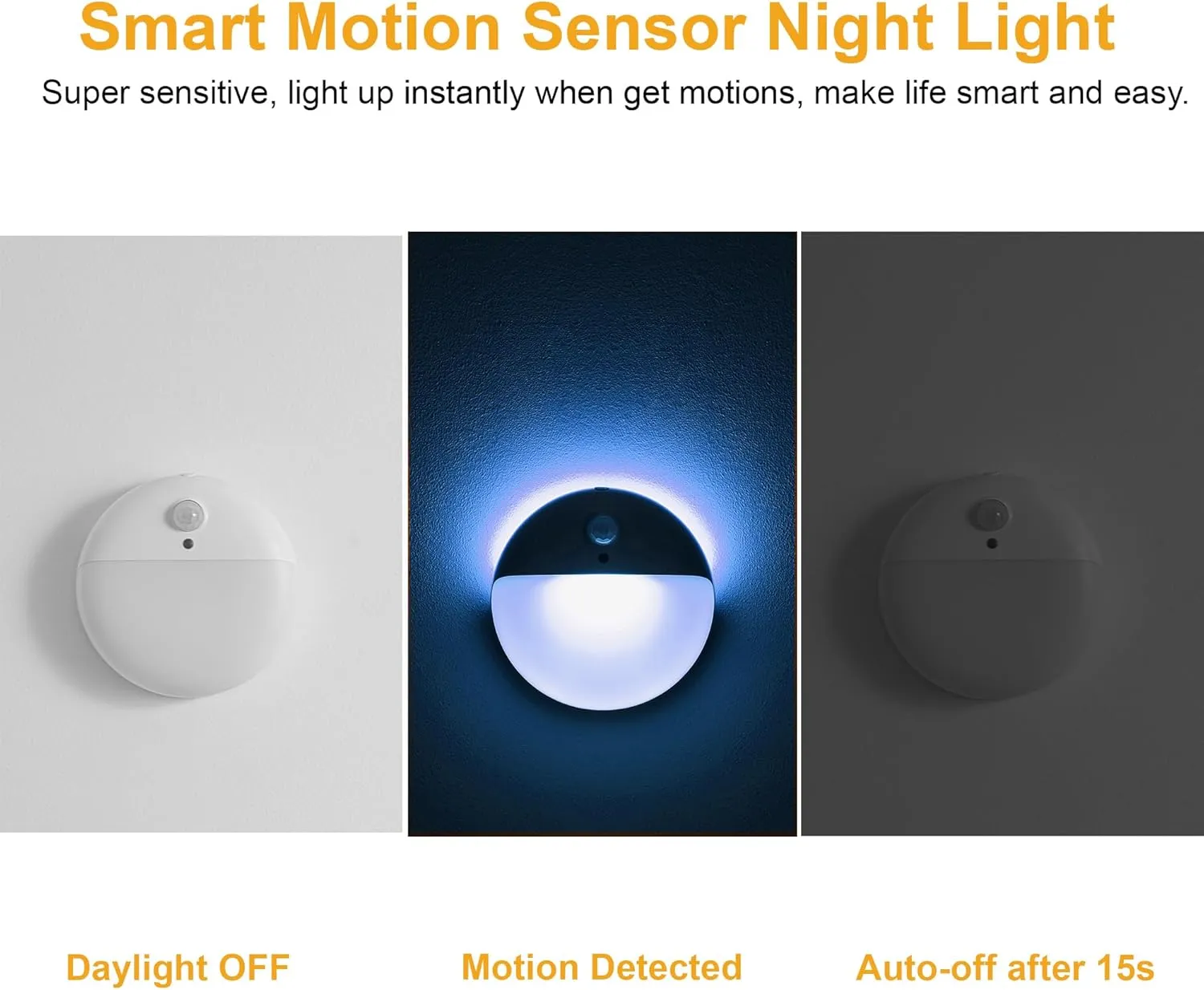 2 Pack Motion Sensor Night Light, 3 Lighting Modes, Battery-Powered Wardrobe Lights, Stick-Anywhere, Stepless Dimming, Azure Nightlight for Stairs, Bathroom, Bedroom, Hallway