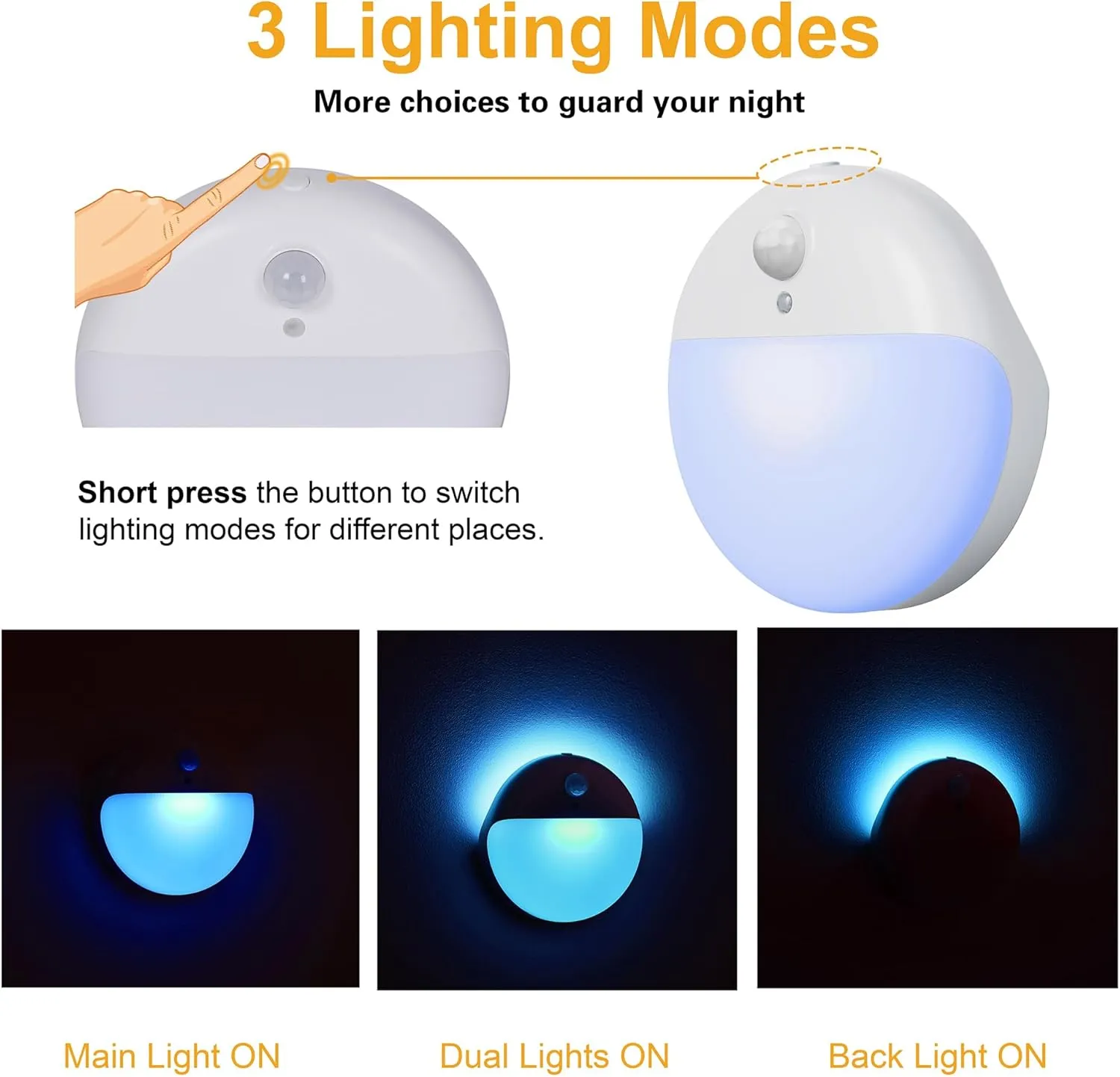 2 Pack Motion Sensor Night Light, 3 Lighting Modes, Battery-Powered Wardrobe Lights, Stick-Anywhere, Stepless Dimming, Azure Nightlight for Stairs, Bathroom, Bedroom, Hallway