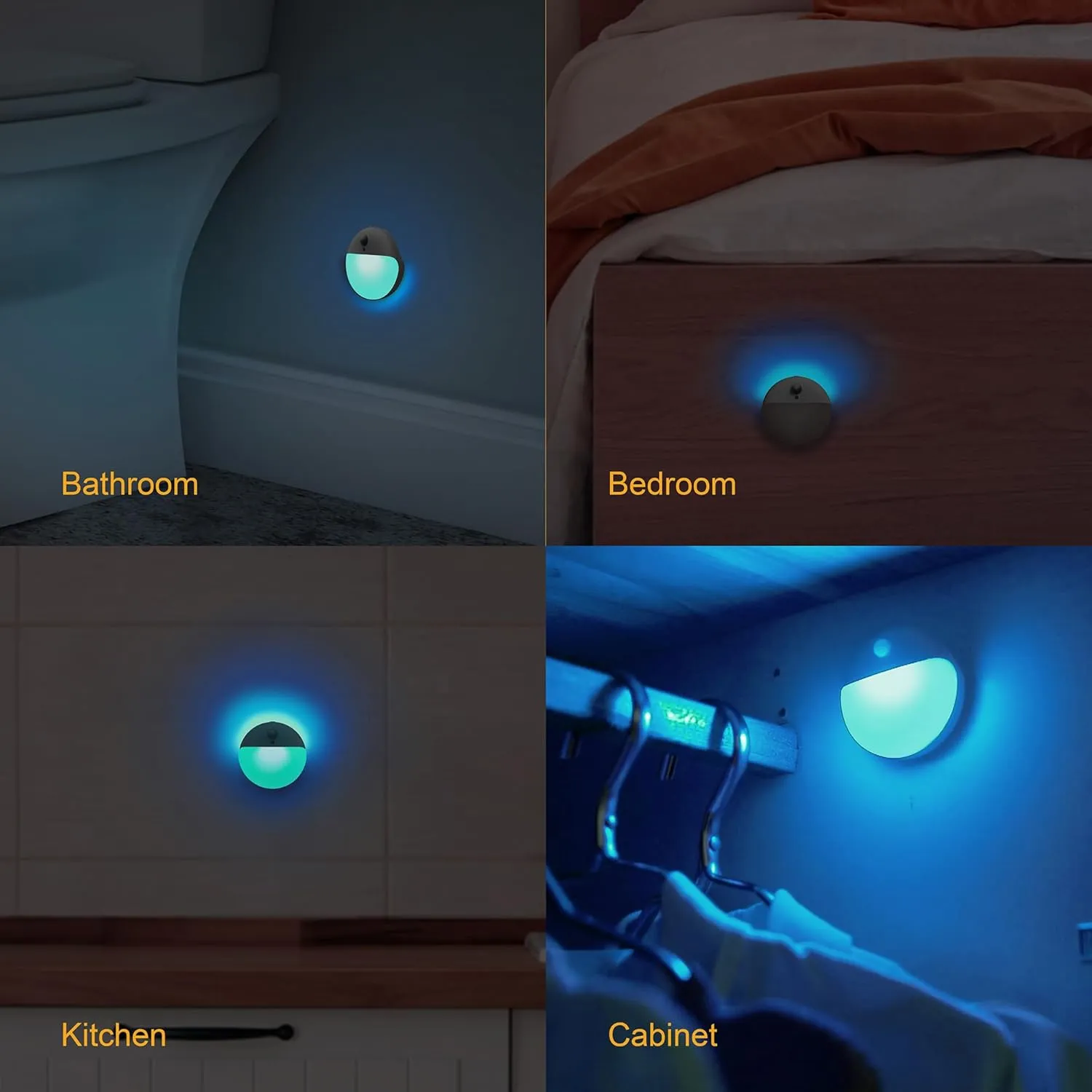 2 Pack Motion Sensor Night Light, 3 Lighting Modes, Battery-Powered Wardrobe Lights, Stick-Anywhere, Stepless Dimming, Azure Nightlight for Stairs, Bathroom, Bedroom, Hallway
