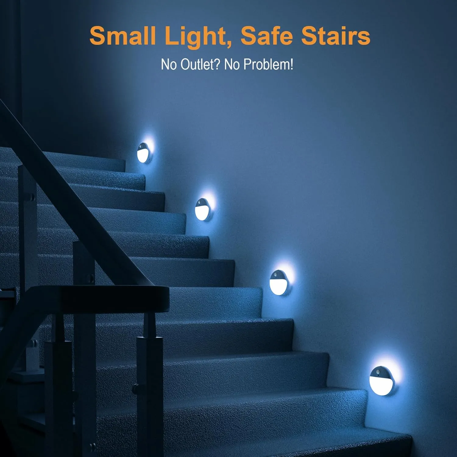 2 Pack Motion Sensor Night Light, 3 Lighting Modes, Battery-Powered Wardrobe Lights, Stick-Anywhere, Stepless Dimming, Azure Nightlight for Stairs, Bathroom, Bedroom, Hallway