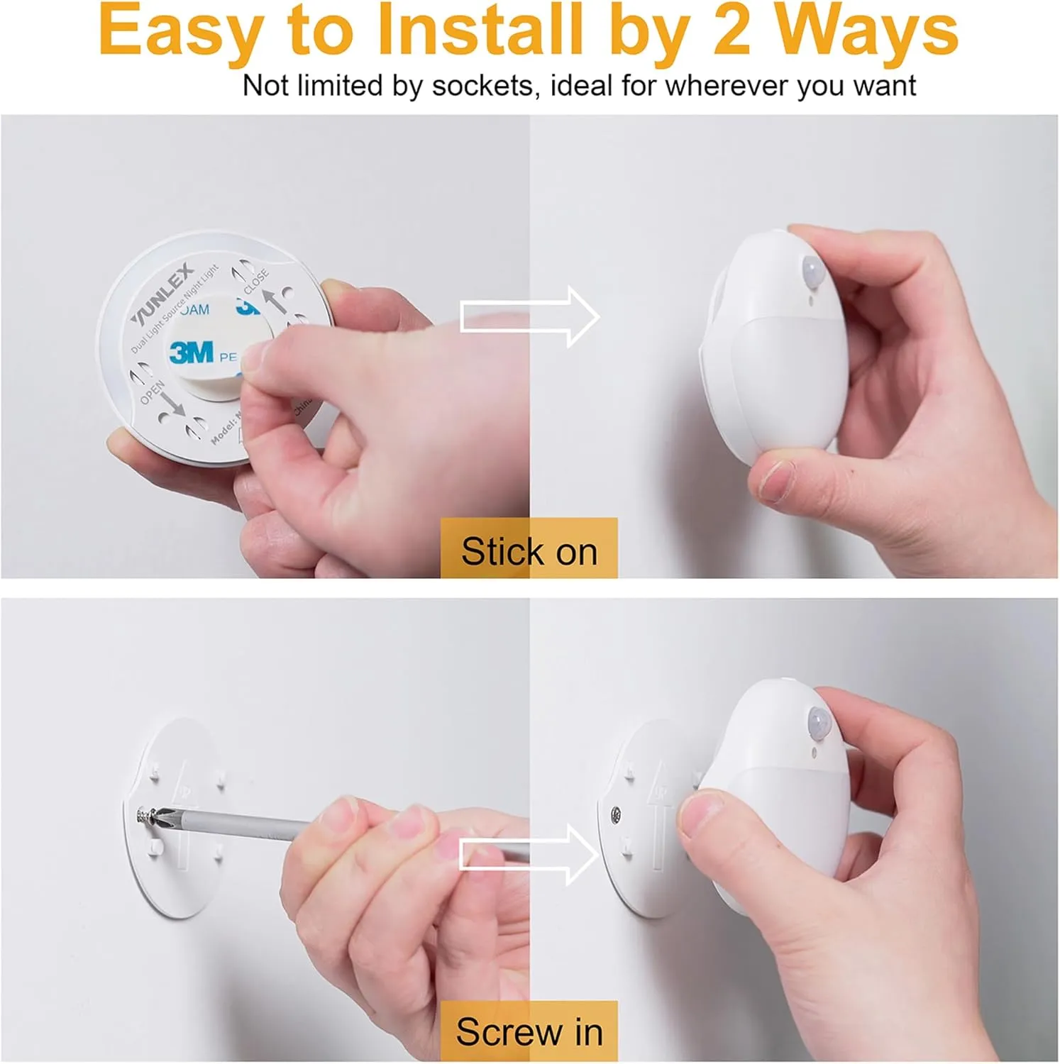 2 Pack Motion Sensor Night Light, 3 Lighting Modes, Battery-Powered Wardrobe Lights, Stick-Anywhere, Stepless Dimming, Azure Nightlight for Stairs, Bathroom, Bedroom, Hallway
