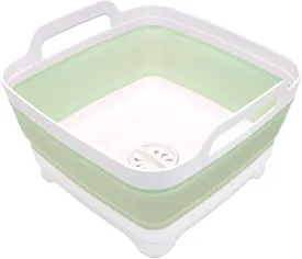 2.4 Gal(9L) Collapsible Dish Basin with Drain Plug, Space Saving Outdoor Multiuse Foldable Sink Tub, Dishpan, Kitchen Storage Tray for Camping, Vegetable Washing, RV (Green)