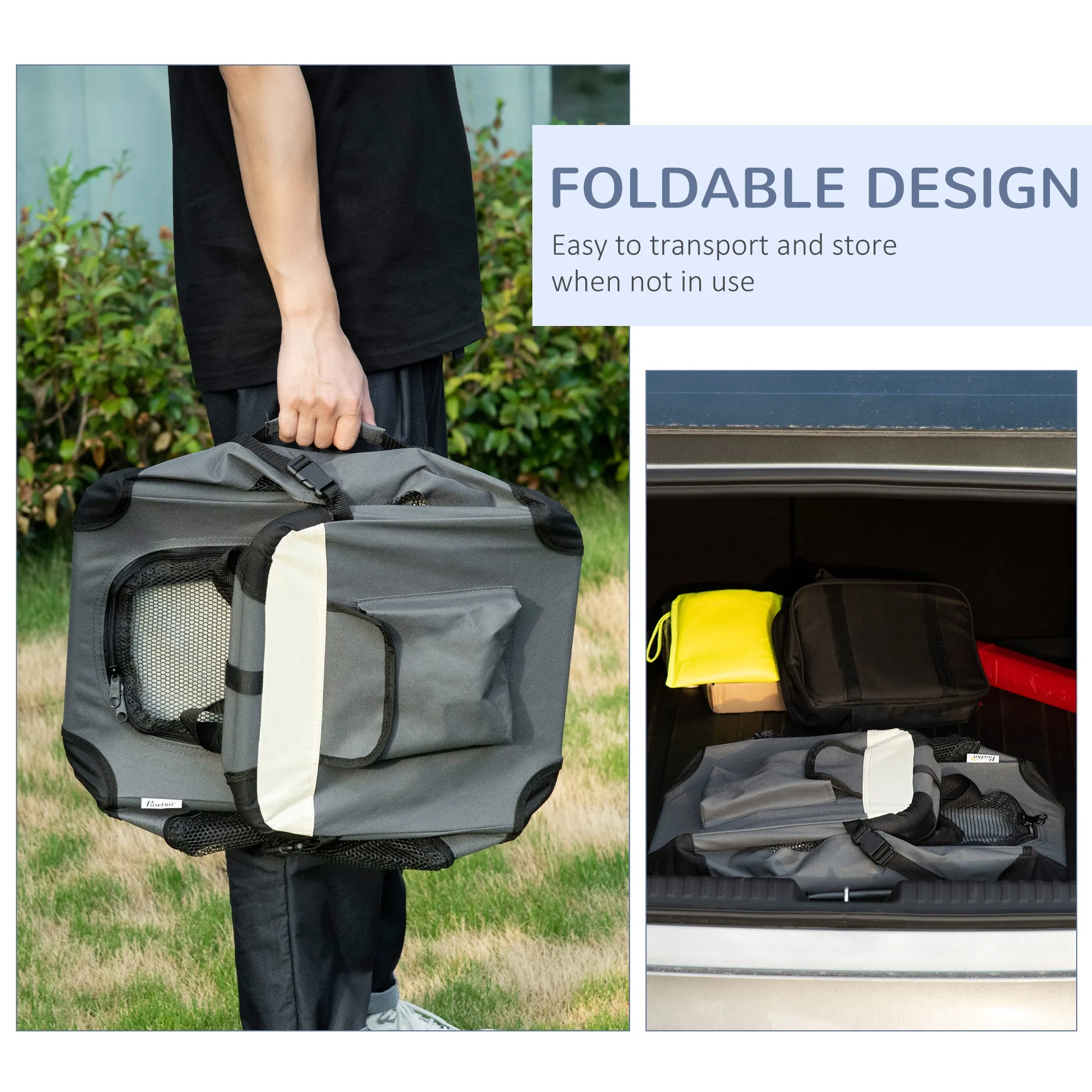 51cm Foldable Pet Carrier, with Cushion, for Mini Dogs and Cats - Grey