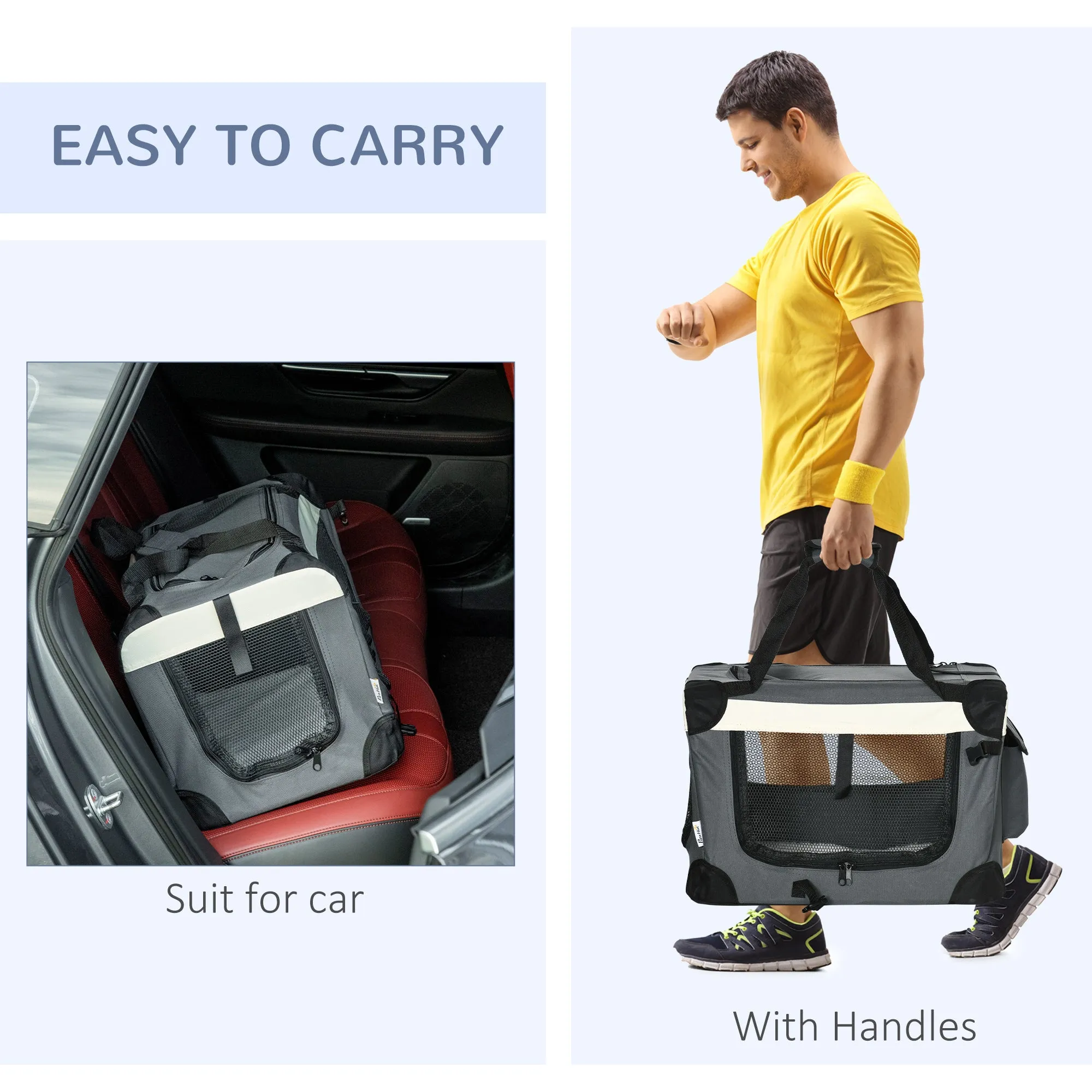 51cm Foldable Pet Carrier, with Cushion, for Mini Dogs and Cats - Grey