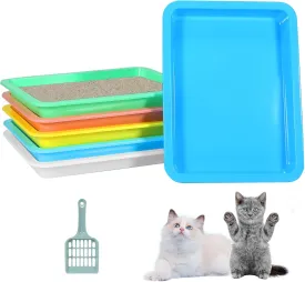 6 Pcs kitten Litter Box - Low Entry Shallow Litter Pan - Portable Travel Box for Small Cats, Hamsters, Rabbits - 6 Colors