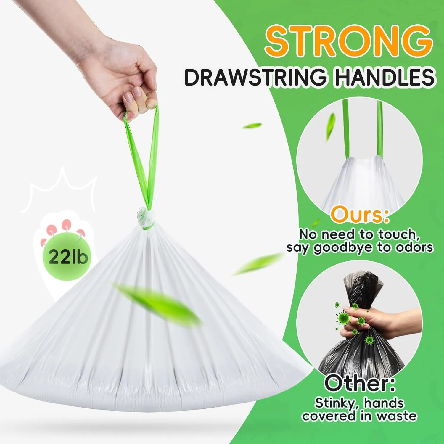 60 Pack Cat Litter Box Liners for Meo Want SC01, MW-SC02, MW-LR01,1.5 Mil Thick Drawstring Heavy Duty Leak-proof Disposable Smart Self-Cleaning Litter Box Robot Waste Drawer Trash Bags 18" x 12.6"
