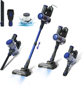 600W Corded Stick Vacuum Cleaner with LED Headlights, 17000Pa Corded Handheld Stick Vacuum Cleaner, 6-in-1 Versatile Powerful, Ideal for Hardwood Floor, Car Cleaning, Blue