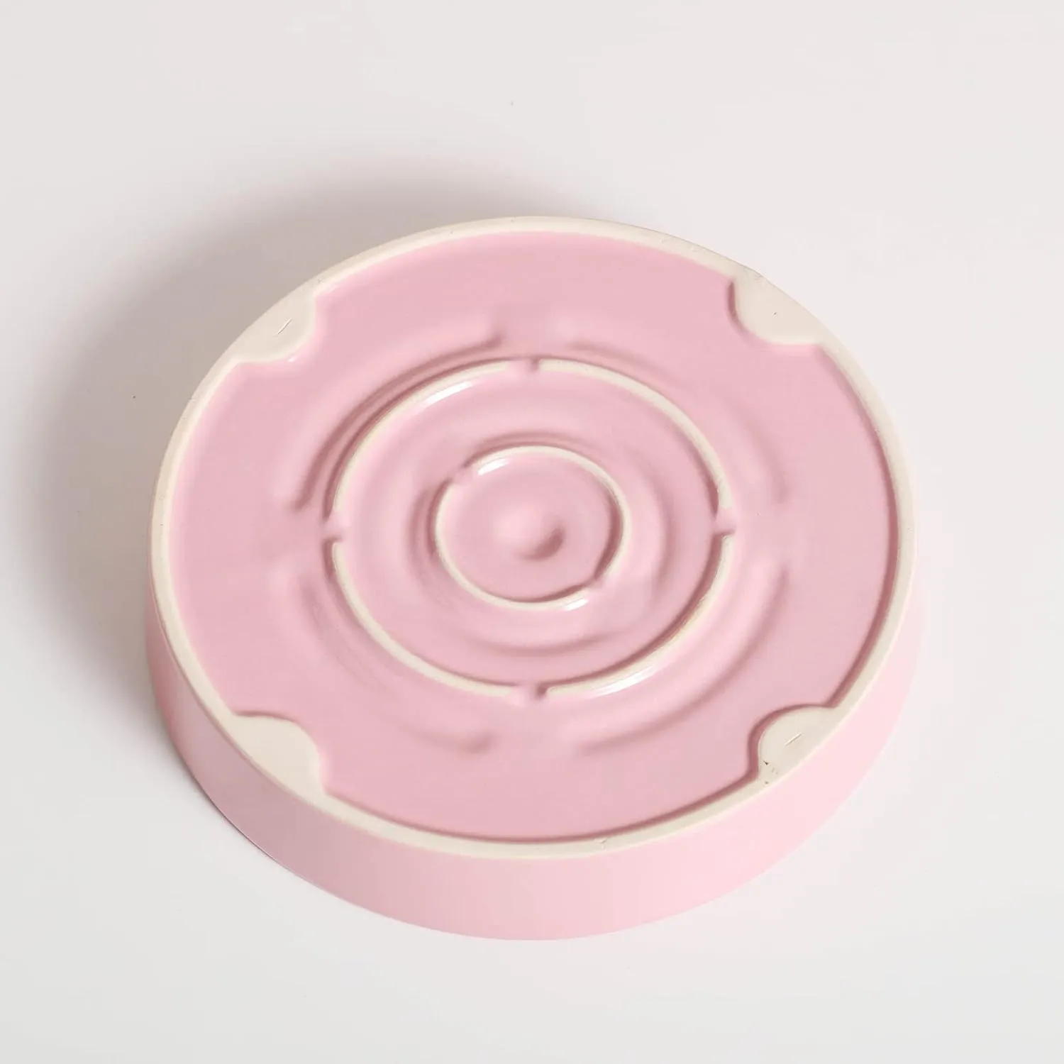 8.66 in Pink Ceramic Slow Feeder Dog Bowl for Medium and Large Breed - Heavy Weighted Puzzle Feeding Dish for Fast Eaters, Modern Maze Design