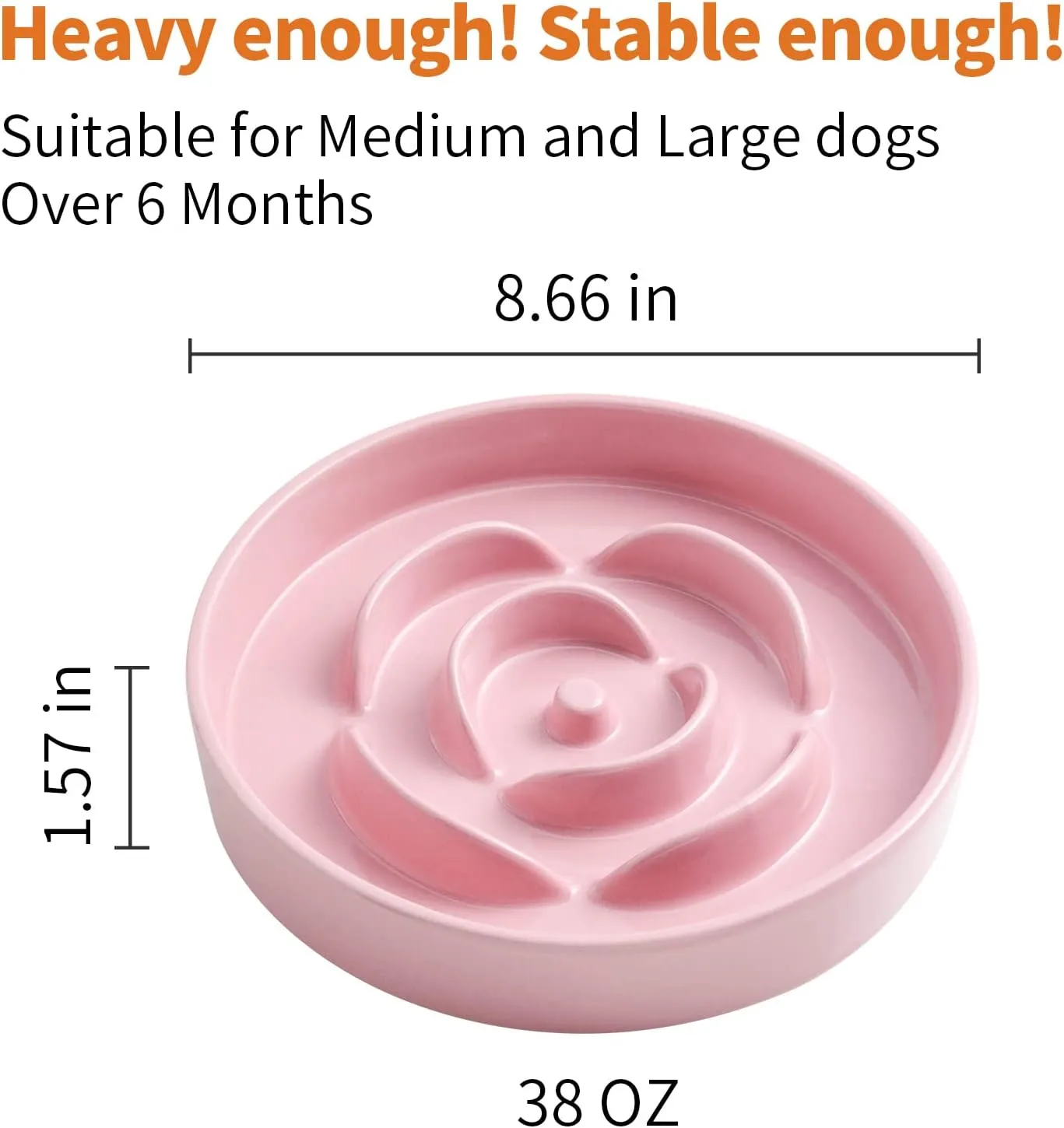 8.66 in Pink Ceramic Slow Feeder Dog Bowl for Medium and Large Breed - Heavy Weighted Puzzle Feeding Dish for Fast Eaters, Modern Maze Design