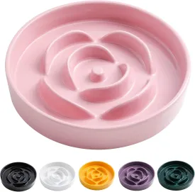 8.66 in Pink Ceramic Slow Feeder Dog Bowl for Medium and Large Breed - Heavy Weighted Puzzle Feeding Dish for Fast Eaters, Modern Maze Design