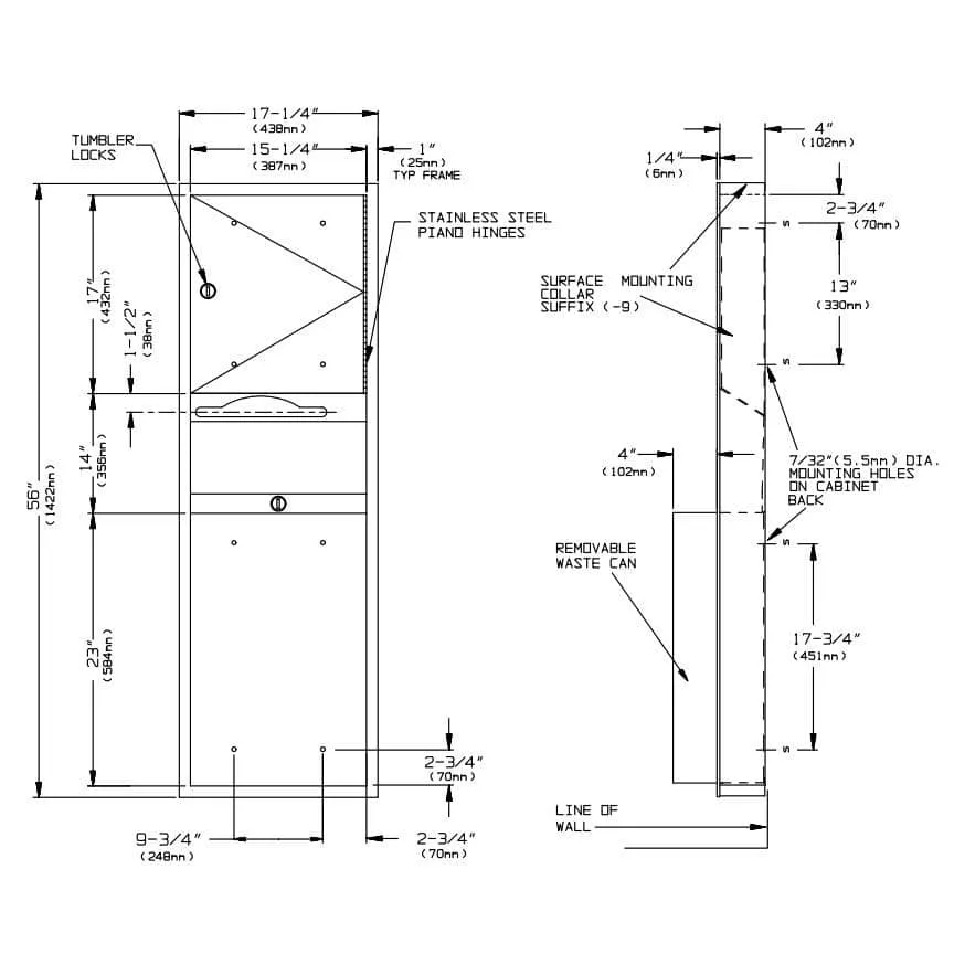ASI 0469-9 Combination Commercial Paper Towel Dispenser/Waste Receptacle, Wall Mounted, Stainless Steel
