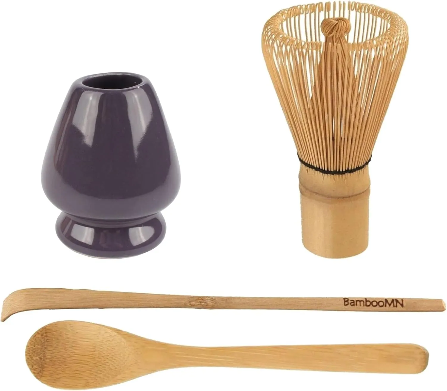 BambooMN Brand - Matcha Green Tea Whisk Set - Whisk   Scoop   Tea Spoon   Black Whisk Holder