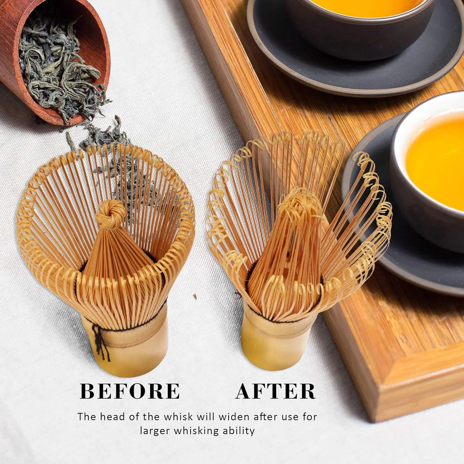 BambooMN Brand - Matcha Green Tea Whisk Set - Whisk   Scoop   Tea Spoon   Black Whisk Holder