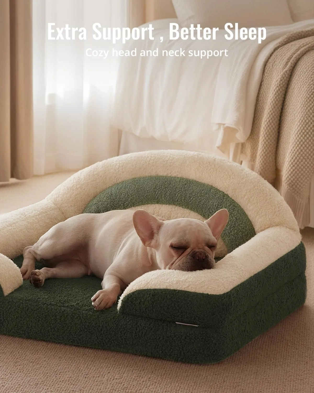 Blissful Diary Foam Dog Bed Medium Size, Pet Sofa with Washable Cover and Waterproof Liner, Soft Teddy Plush with Rainbow Design (Green)