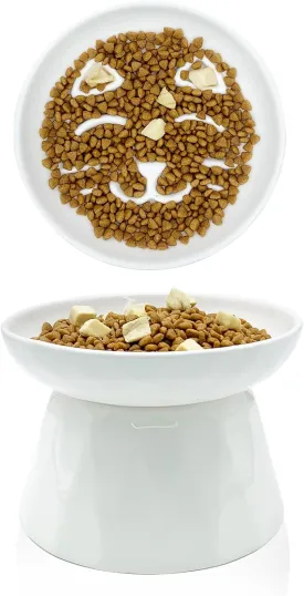 BNOSDM Raised Cat Slow Feeder Bowl Elevated Shallow Cat Dish Whisker Fatigue Slow Eating Bowls Cute Wet Food Puzzle Bowls for Indoor Small Cats Kitten