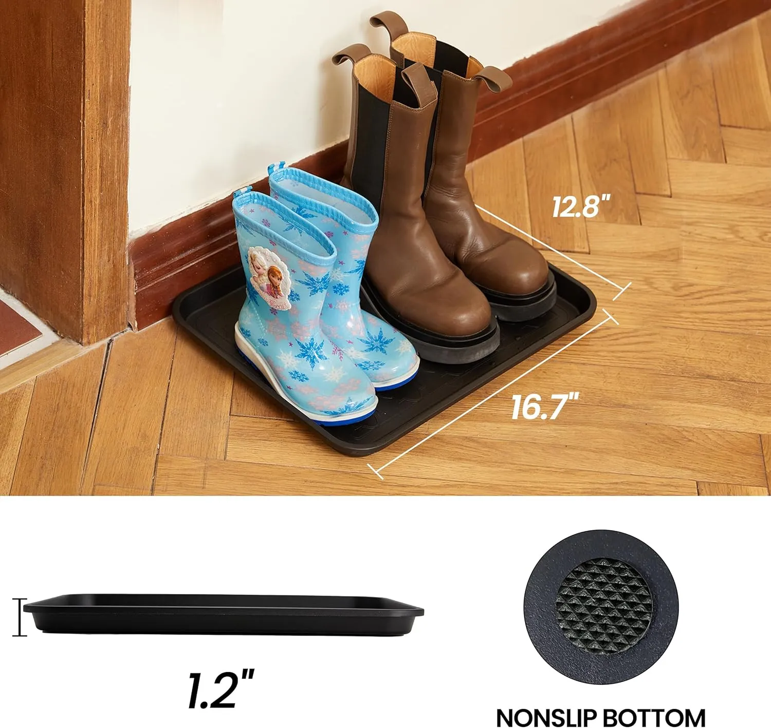 Boot Tray for Entryway Indoor, Heavy Duty Shoe Mat Tray 2 Packs, 16.7"x12.8" Waterproof Shoes Trays with Raised Edge, Outdoor Multi-Purpose Mats for Boots, Garden, Pets