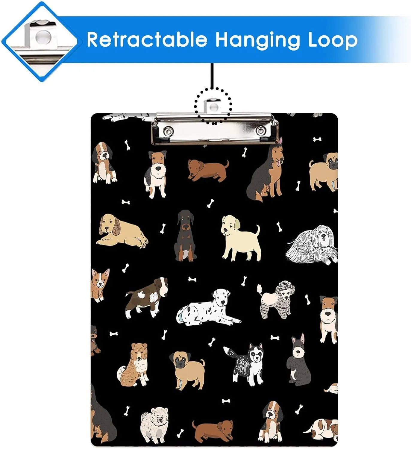 Britimes Clipboard Decorative Office School Hardboard Wood Nursing Clip Board and Pull for Standard A4 Letter Size Cute Bulldog Puppy Dog Pets 12.6" X 8.9"