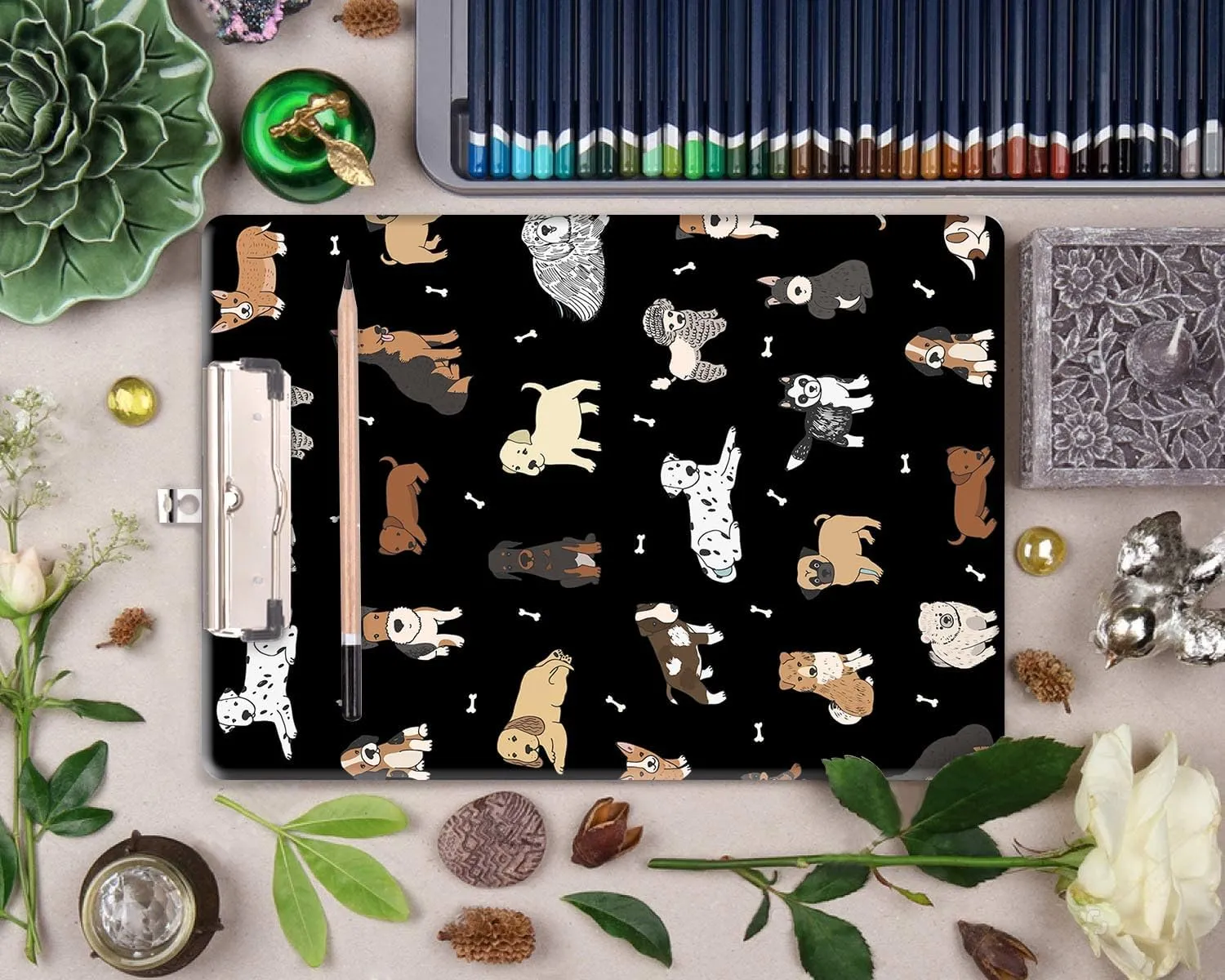 Britimes Clipboard Decorative Office School Hardboard Wood Nursing Clip Board and Pull for Standard A4 Letter Size Cute Bulldog Puppy Dog Pets 12.6" X 8.9"