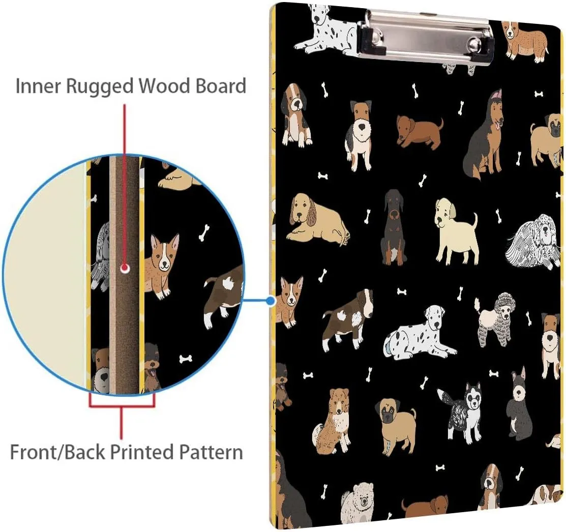 Britimes Clipboard Decorative Office School Hardboard Wood Nursing Clip Board and Pull for Standard A4 Letter Size Cute Bulldog Puppy Dog Pets 12.6" X 8.9"