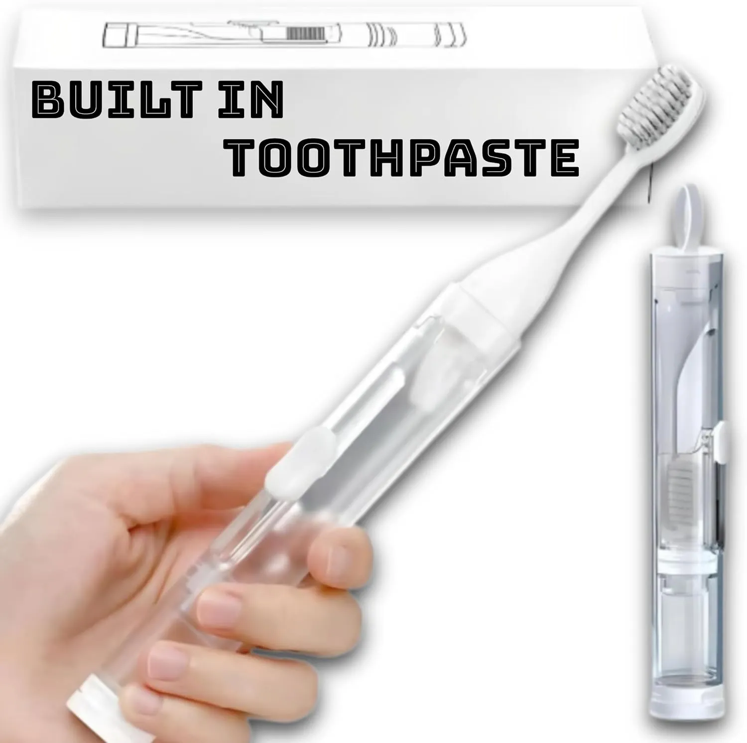 BrushBuddy Premium 3-in-1 Travel Toothbrush with Built-in Toothpaste Dispenser - Soft Bristles, Ergonomic Design, Compact, White
