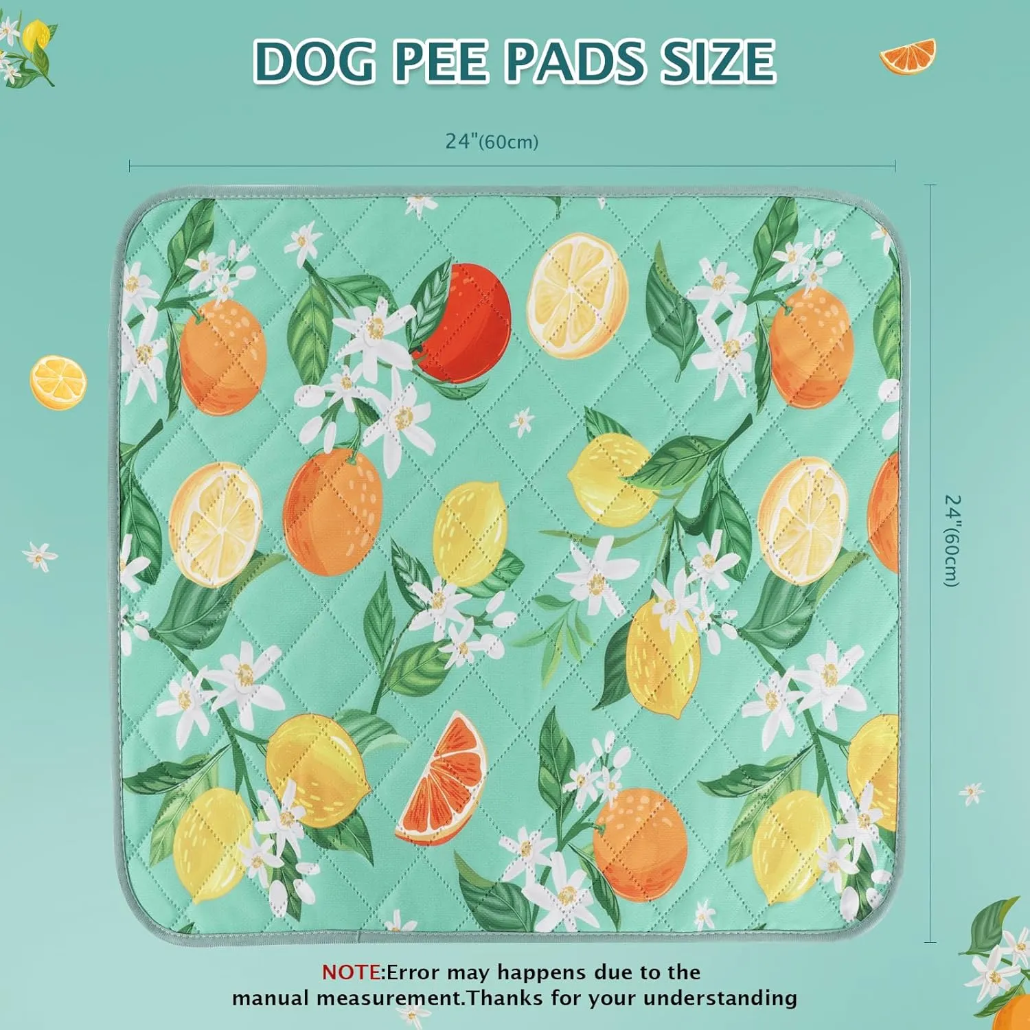 BVAGSS Washable Pee Pads for Dogs, 2 Pack Reusable Leakproof Puppy Wee Wee Pad, Non-Slip Waterproof Pet Training Pads, Super Absorbent Whelping Pads XH081 (Green Lemon, 24X24 Inch (Pack of 2))