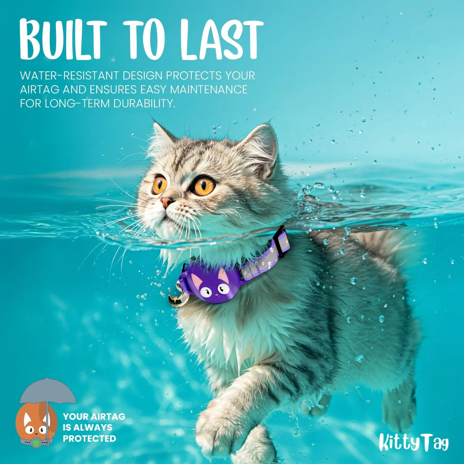 Cat Collar with Airtag Holder, Breakaway Air Tag Collar for Apple airTag, Reflective & Luminous Design, Waterproof GPS Tracker for Cats and Kittens, Adjustabale, Includes Bell, Purple (9-12")