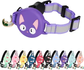 Cat Collar with Airtag Holder, Breakaway Air Tag Collar for Apple airTag, Reflective & Luminous Design, Waterproof GPS Tracker for Cats and Kittens, Adjustabale, Includes Bell, Purple (9-12")