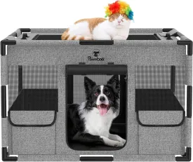 Cat Dog Playpen, Fabric Mesh Dog Fence, Large Soft Dog Cat Kennel Crate,Breathable Exercise Pet Play Pen for Dogs,PVC Pipe Frame,Indoor Outdoor Pet Fence Cage for Small Animals, M, Gray & Black