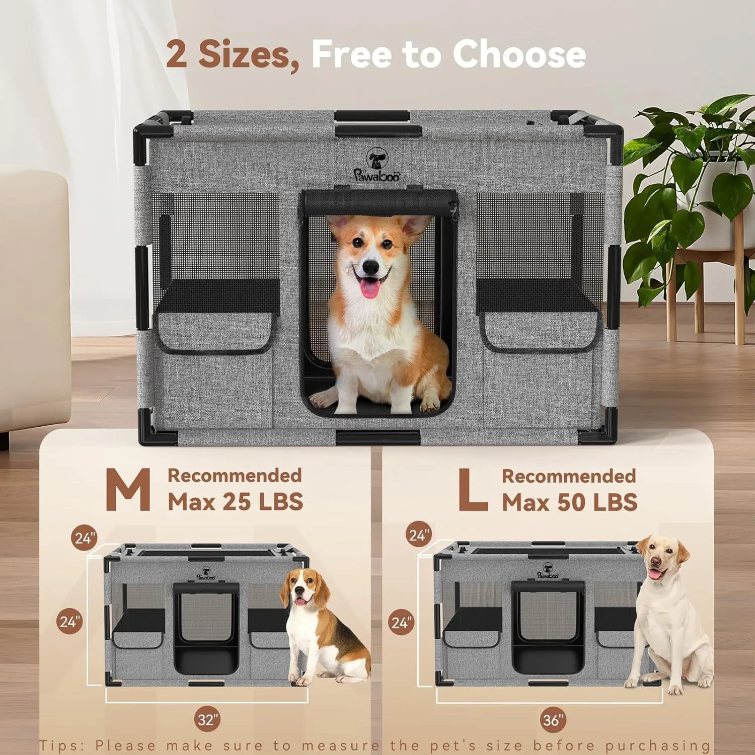 Cat Dog Playpen, Fabric Mesh Dog Fence, Large Soft Dog Cat Kennel Crate,Breathable Exercise Pet Play Pen for Dogs,PVC Pipe Frame,Indoor Outdoor Pet Fence Cage for Small Animals, M, Gray & Black