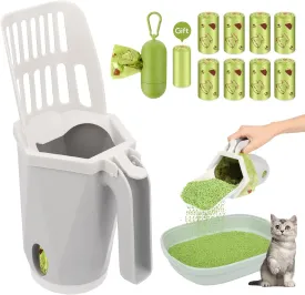 Cat Litter Scooper with Holder, Upgraded Cat Litter Shovel with Holder and Waste Can, Cat Scooper with Extra 135 Count Litter Waste Bags, Portable Litter Shovel
