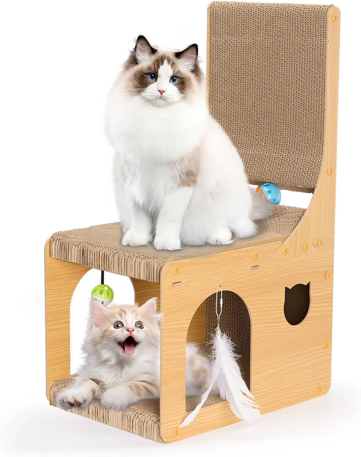 Cat Scratching Board,L Shape Cat Scratcher with Cardboard House for Indoor Adult Cats,Vertical Cat Scratch Pad for Wall and Furniture Protection(L:15.7" X 11" X 26.8")
