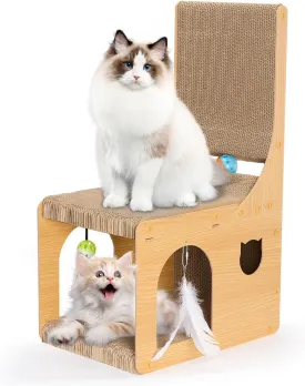 Cat Scratching Board,L Shape Cat Scratcher with Cardboard House for Indoor Adult Cats,Vertical Cat Scratch Pad for Wall and Furniture Protection(L:15.7" X 11" X 26.8")