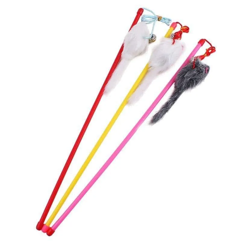 Cat Teaser with Mouse and Bell Cat kitten Toy Cat Toys Feather Toy