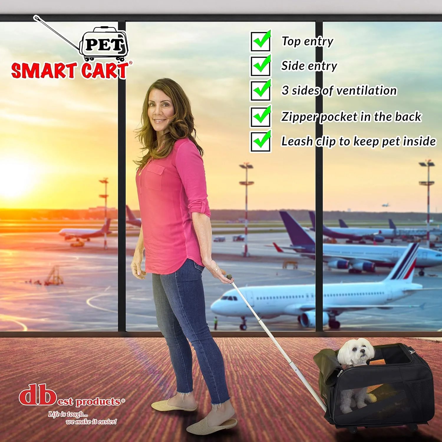 dbest products Pet Smart Cart, Large, Black, Rolling Carrier with wheels soft sided collapsible Folding Travel Bag, Dog Cat Airline Approved Tote Luggage backpack