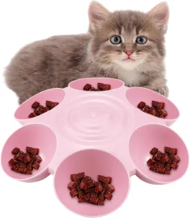 DOERDO Cat Feeding Bowl, Plastic Cat and Dog Food Bowl with 6 Bowls, Multiple Pet Dinner Feeder for Indoor Food and Water, Pink