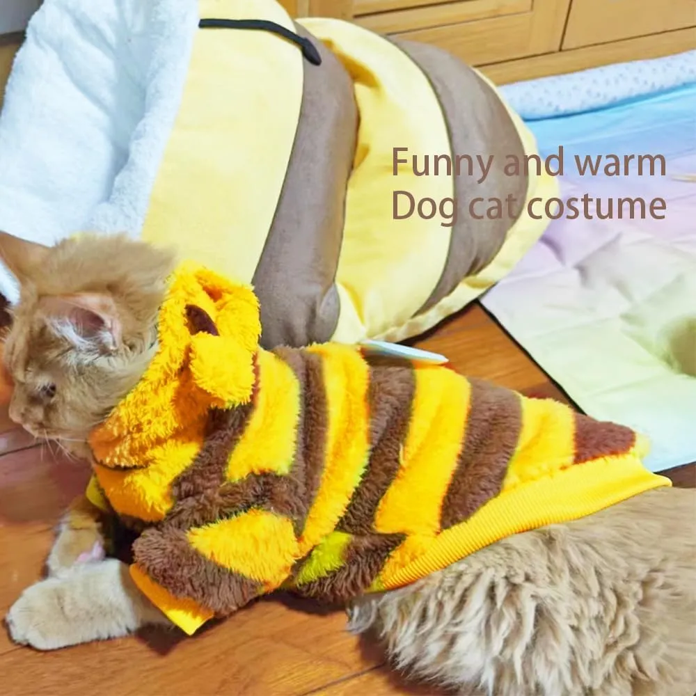 Dog Bee Costume Funny Pet Hoodies for Small Dogs Fleece Puppy Sweatshirt with D-Ring Winter Chihuahua Clothes Warm Cold Weather Coat Cute Halloween Cat Outfit (Yellow bee, Medium)