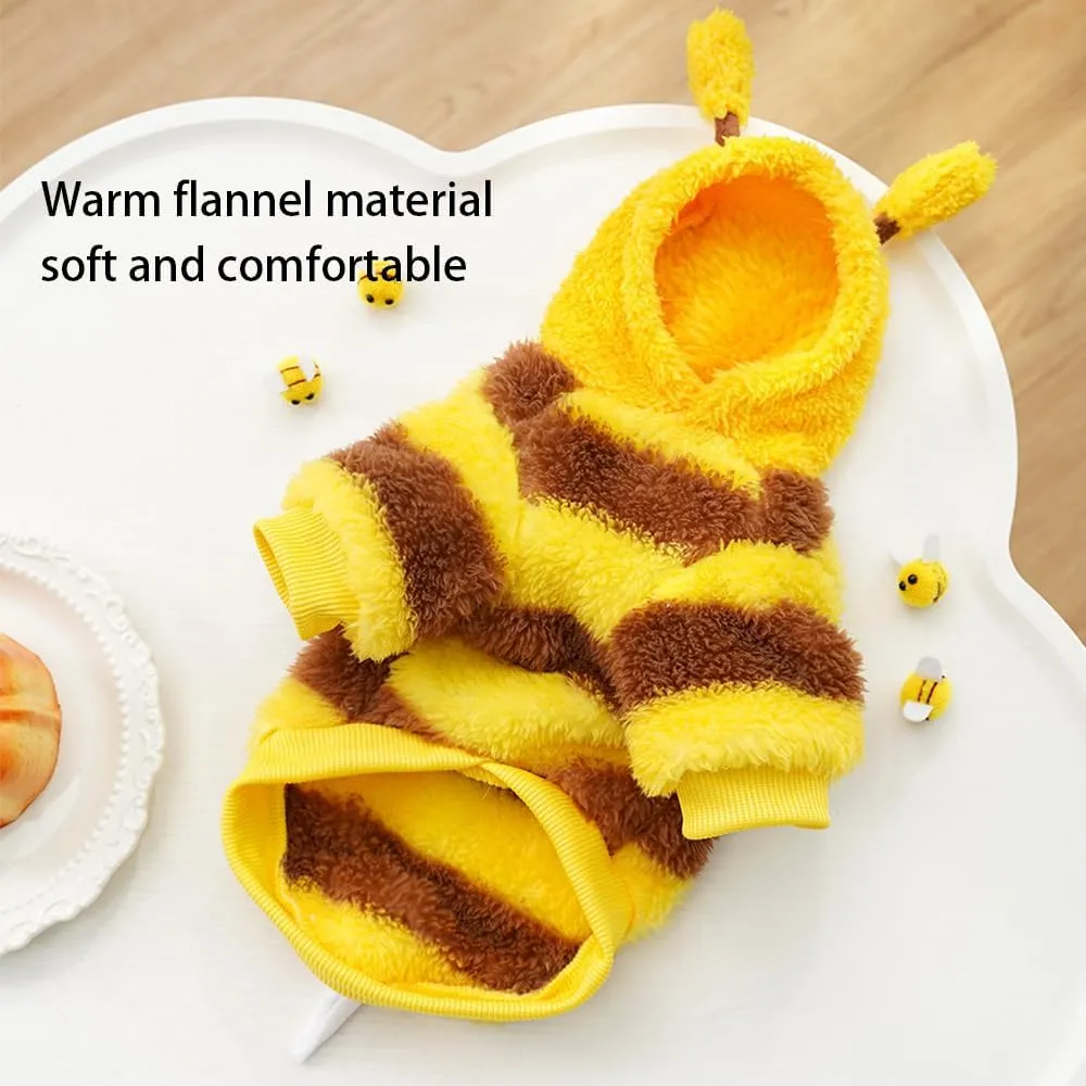 Dog Bee Costume Funny Pet Hoodies for Small Dogs Fleece Puppy Sweatshirt with D-Ring Winter Chihuahua Clothes Warm Cold Weather Coat Cute Halloween Cat Outfit (Yellow bee, Medium)