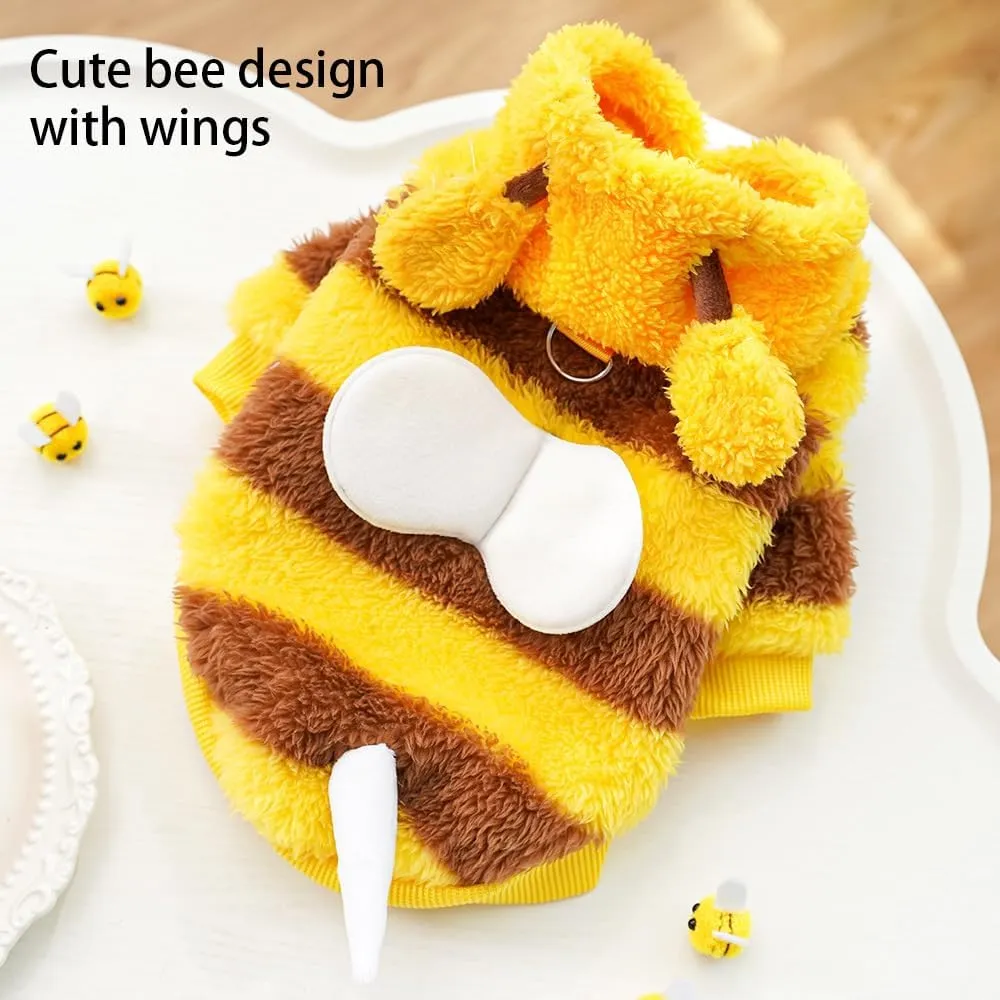 Dog Bee Costume Funny Pet Hoodies for Small Dogs Fleece Puppy Sweatshirt with D-Ring Winter Chihuahua Clothes Warm Cold Weather Coat Cute Halloween Cat Outfit (Yellow bee, Medium)