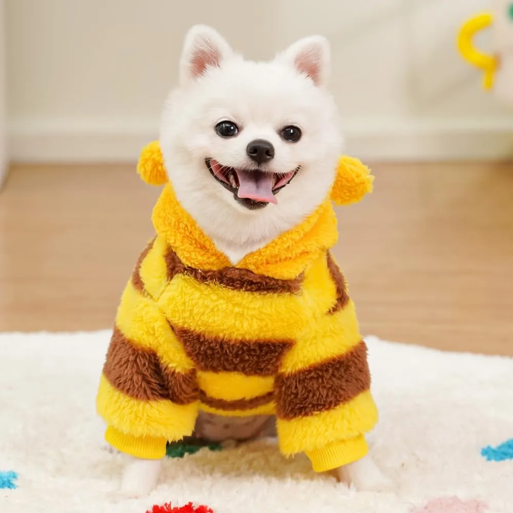 Dog Bee Costume Funny Pet Hoodies for Small Dogs Fleece Puppy Sweatshirt with D-Ring Winter Chihuahua Clothes Warm Cold Weather Coat Cute Halloween Cat Outfit (Yellow bee, Medium)