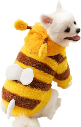 Dog Bee Costume Funny Pet Hoodies for Small Dogs Fleece Puppy Sweatshirt with D-Ring Winter Chihuahua Clothes Warm Cold Weather Coat Cute Halloween Cat Outfit (Yellow bee, Medium)
