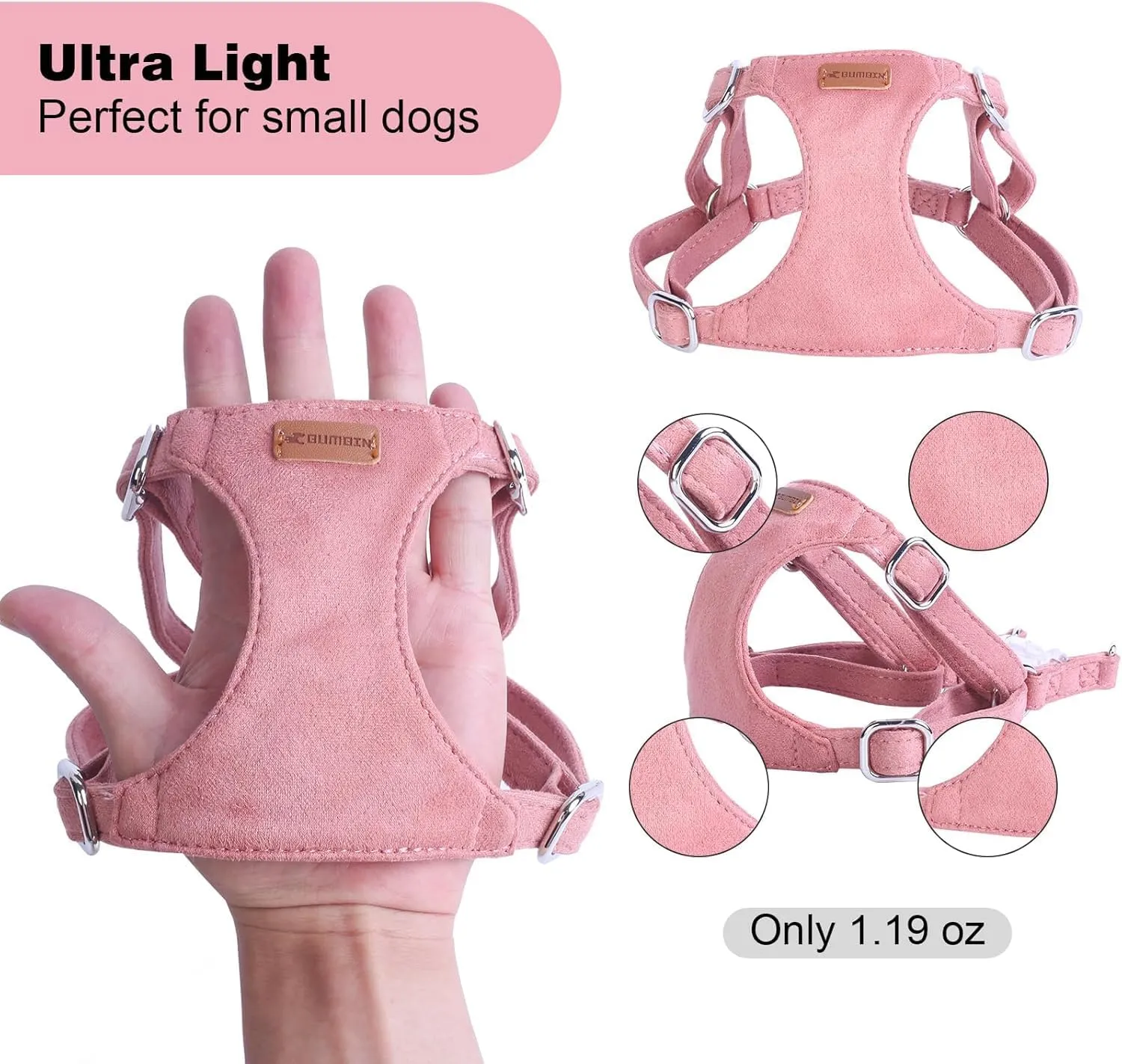 Dog Harness and Leash Set, XXS No Pull Adjustable Puppy Harness with Multifunction Pink Dog Leash and Dog Collar, Soft No Choke Escape Proof Pet Harness Vest for Small Dogs and Cats (Red, S)