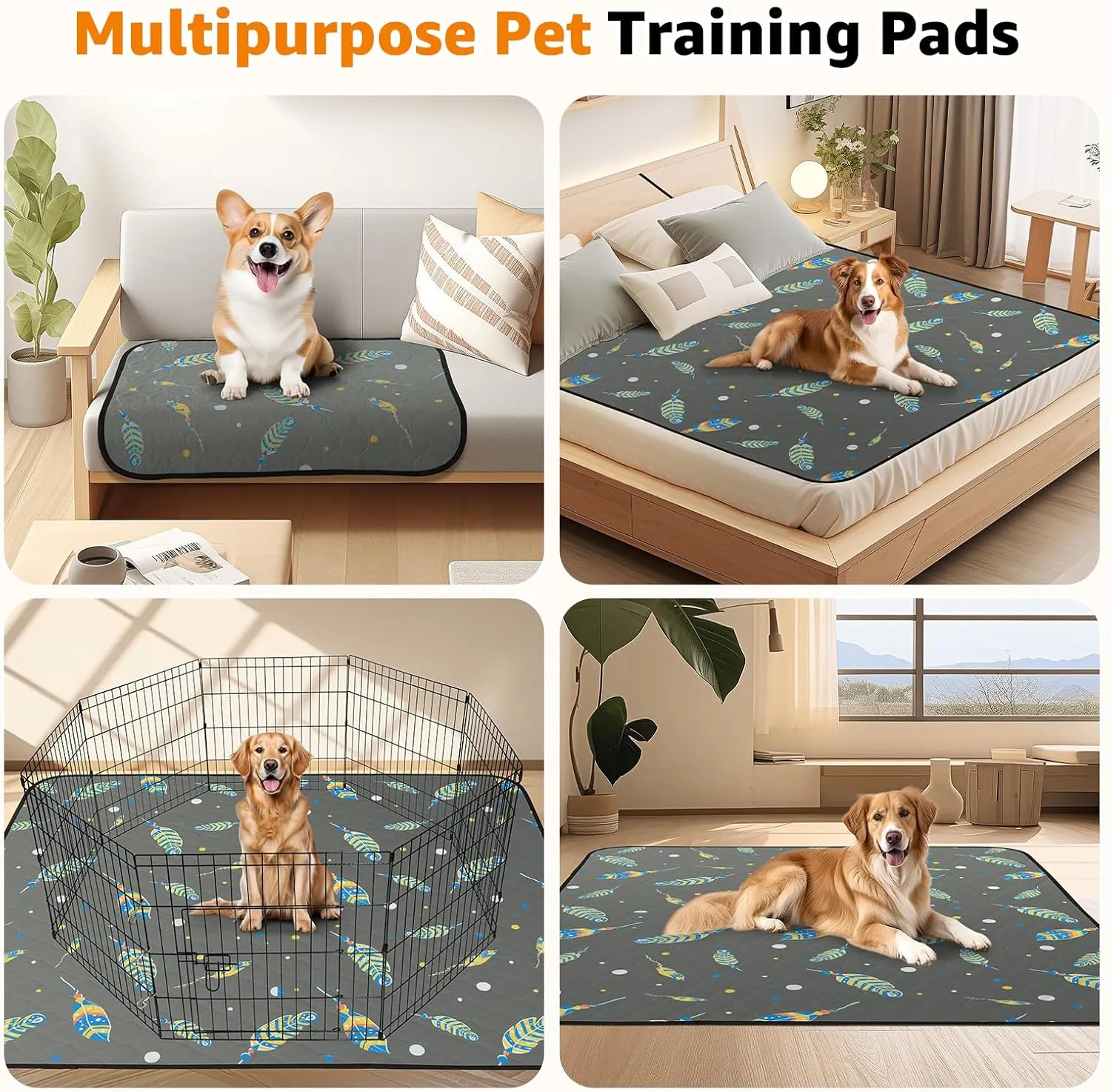 Dog Pee Pads Washable: 2 Pack Reusable Puppy Pads, Reusable Pee Pads Waterproof & Leakproof Puppy Pad, Non-Slip Whelping Pee Pads & Puppy Potty Training Pad for Floor, Playpen,Crate, Couch, 31x36 Inch