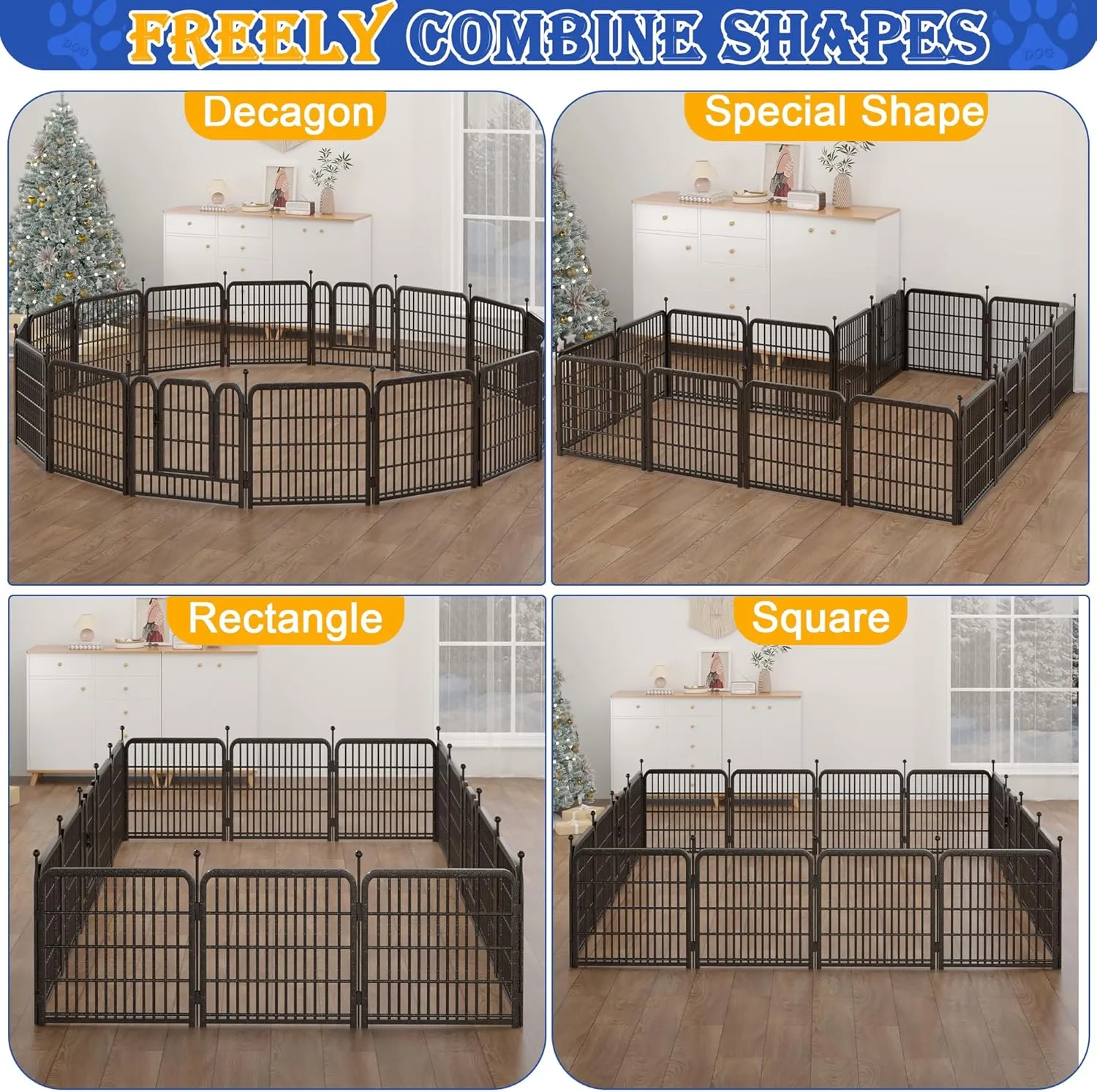 Dog Playpen Outdoor/Indoor,24" Height 16 Panels Dog Fence,Dog Pen with Anti-Rust Coating for Medium/Small Dogs, Puppy, Portable Pet Playpen for Yard, RV, Camping