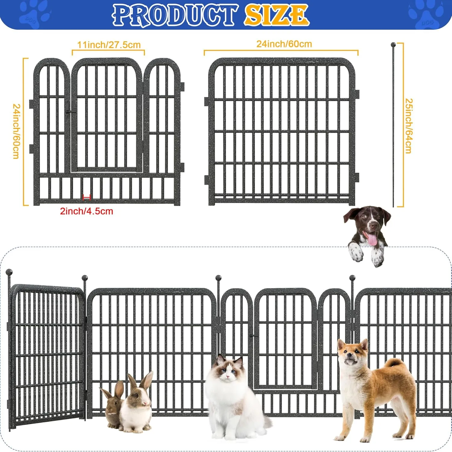 Dog Playpen Outdoor/Indoor,24" Height 16 Panels Dog Fence,Dog Pen with Anti-Rust Coating for Medium/Small Dogs, Puppy, Portable Pet Playpen for Yard, RV, Camping