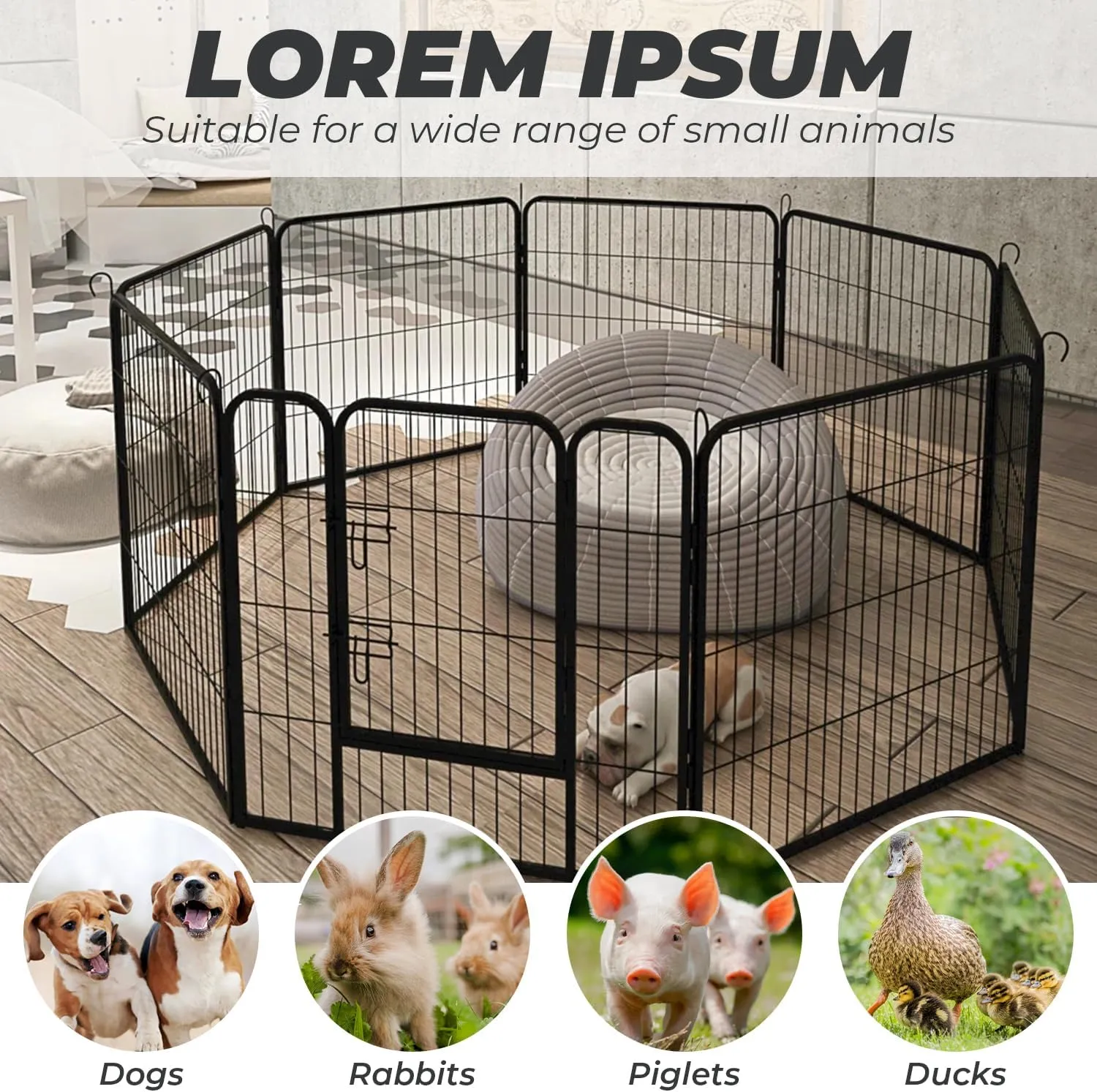 Dog Playpen, Pet Gate Puppy Playpen Large Dog Kennel Dog Fence 40 Inch Fence Exercise Pen Gate Foldable 8 Panels with Door Options Ideal for Pet Animals Outdoor Indoor (40 Inch)