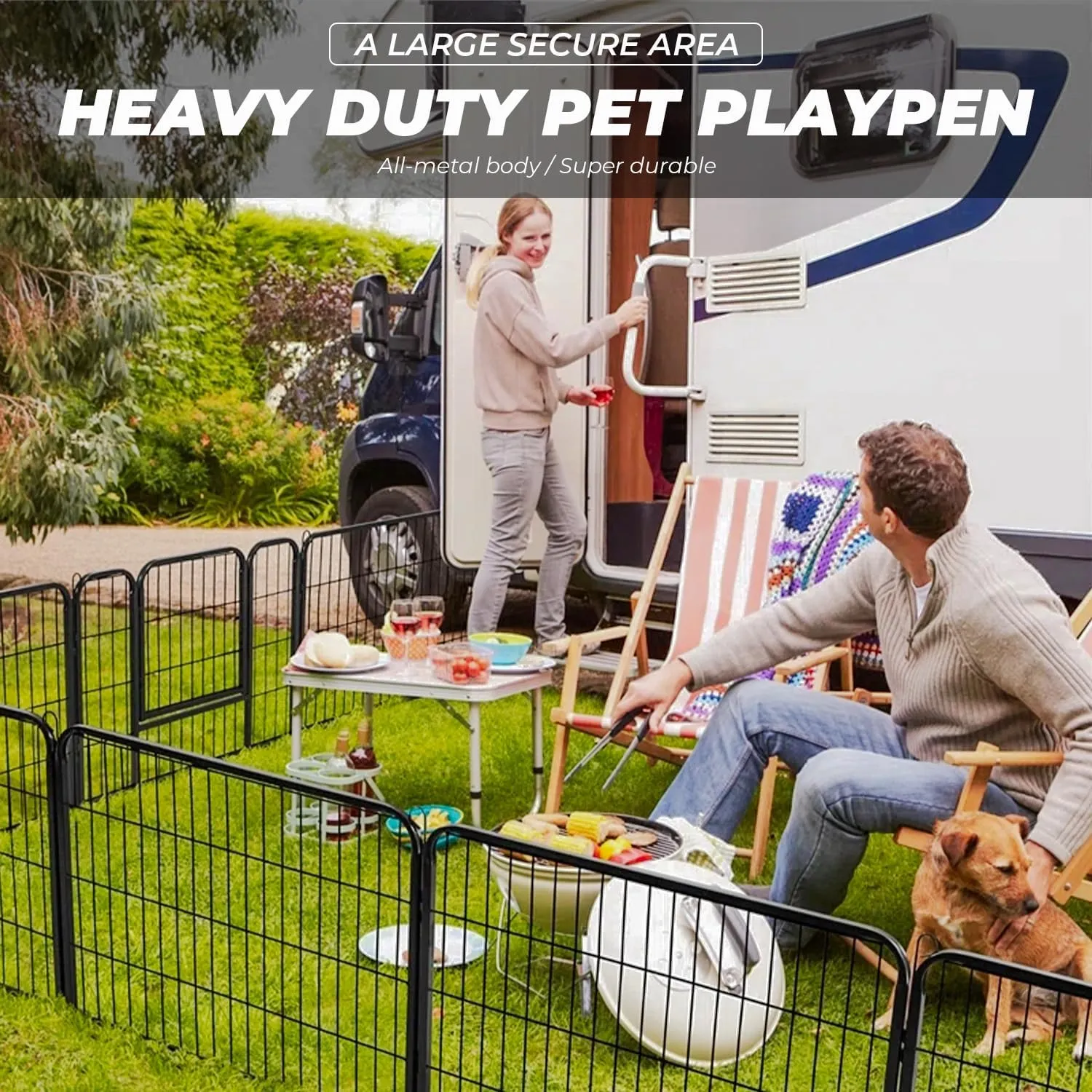 Dog Playpen, Pet Gate Puppy Playpen Large Dog Kennel Dog Fence 40 Inch Fence Exercise Pen Gate Foldable 8 Panels with Door Options Ideal for Pet Animals Outdoor Indoor (40 Inch)